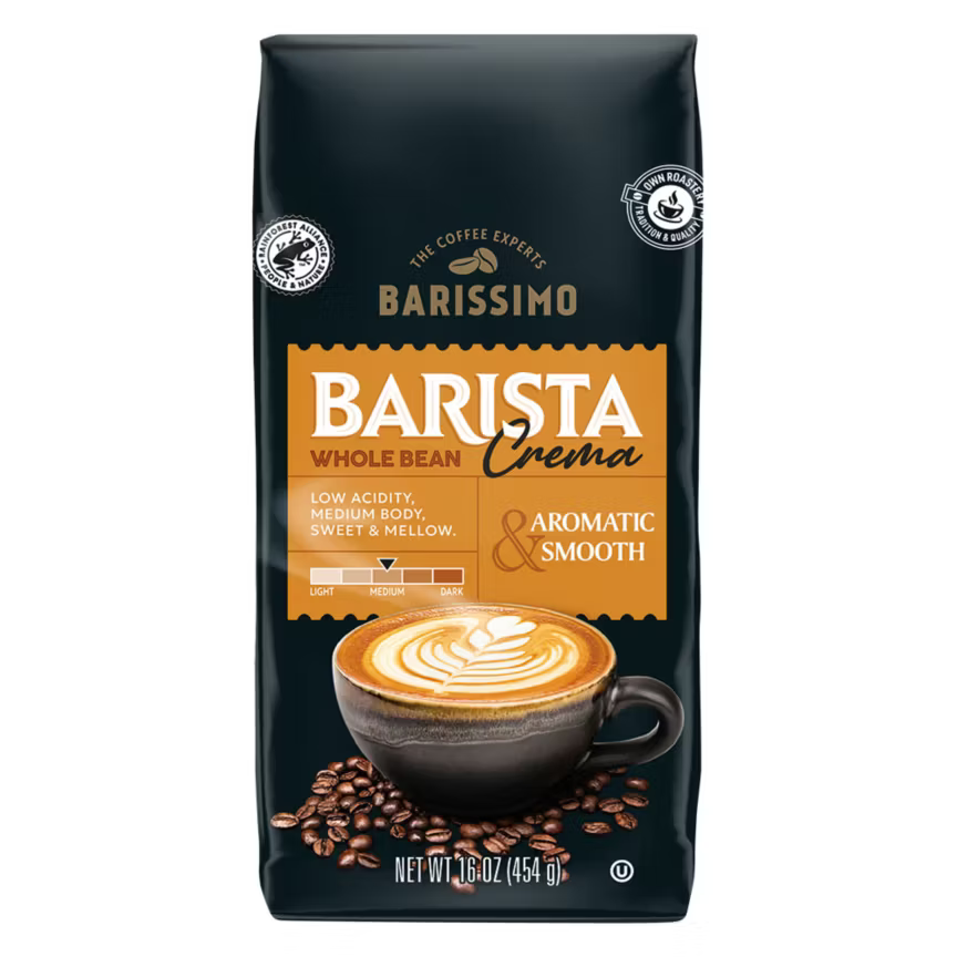Barissimo Barista Medium Roast Whole Bean Coffee 1lbs (Crema)